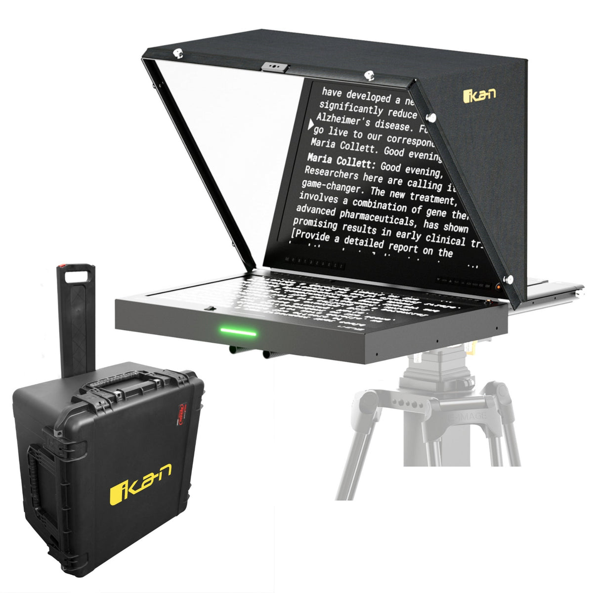 Ikan PT419W-NDI-TK Aura 19-Inch POE++ NDI Teleprompter with Full NDI Encoding/Decoding, IP Tally Light, and Travel Kit