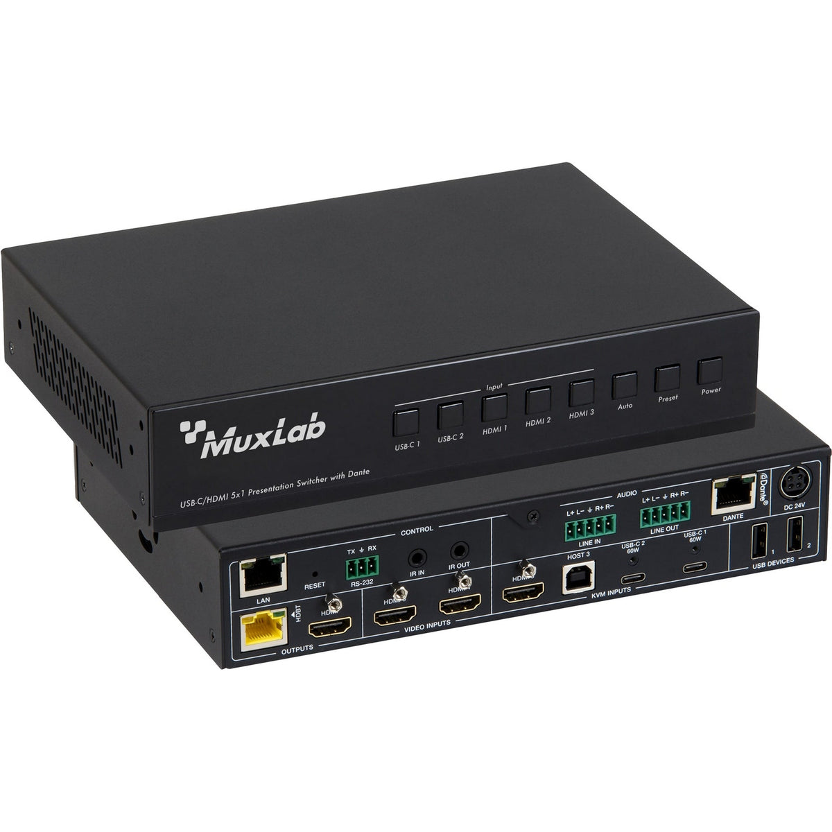 MuxLab 500533 USB-C HDMI 5x1 Presentation Switcher with Dante