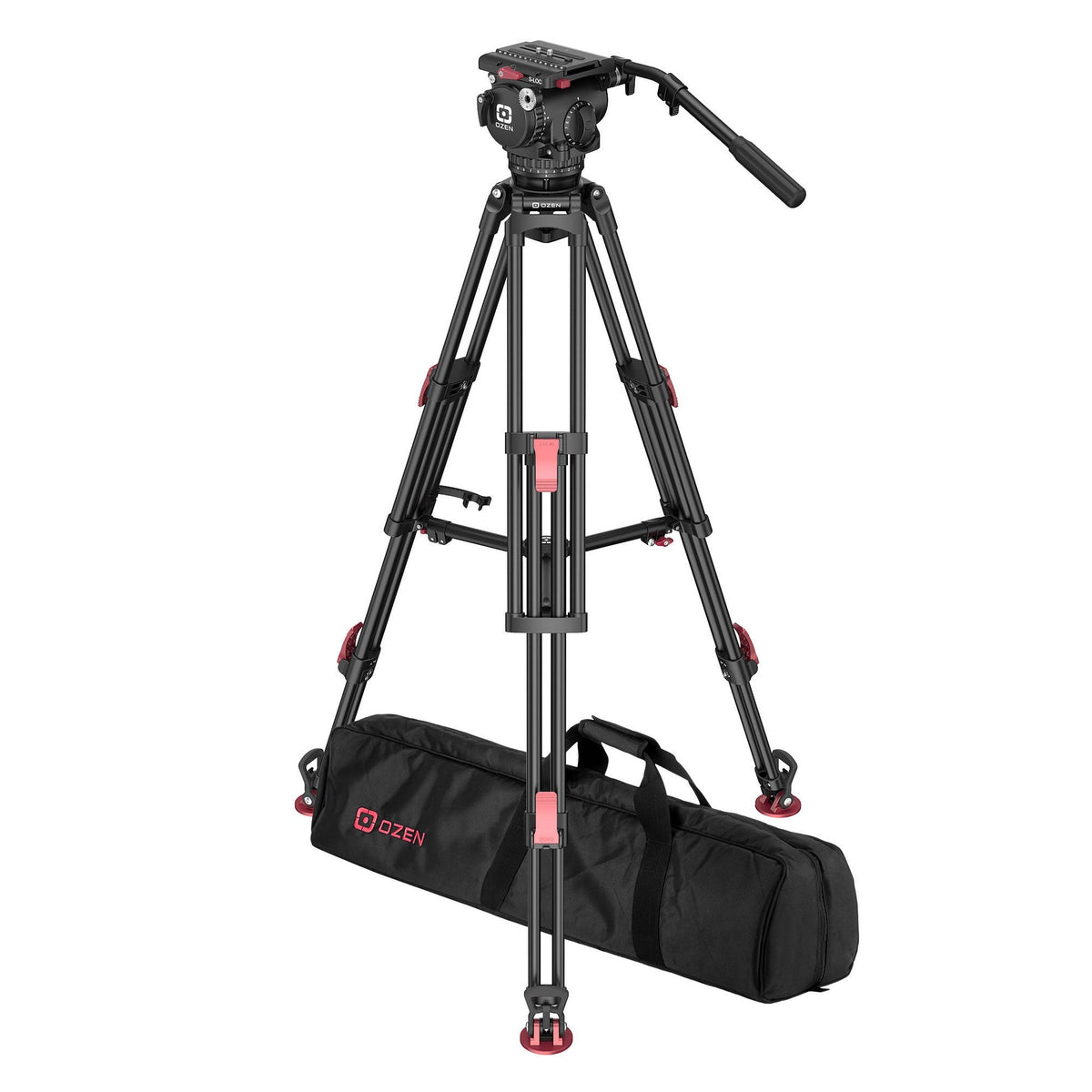 OZEN 18AL2HDS Tripod System with AGILE 18S S-LOC 100mm Fluid Head, TR-100AL2HD Heavy-Duty Aluminum Tripod, and Soft Case
