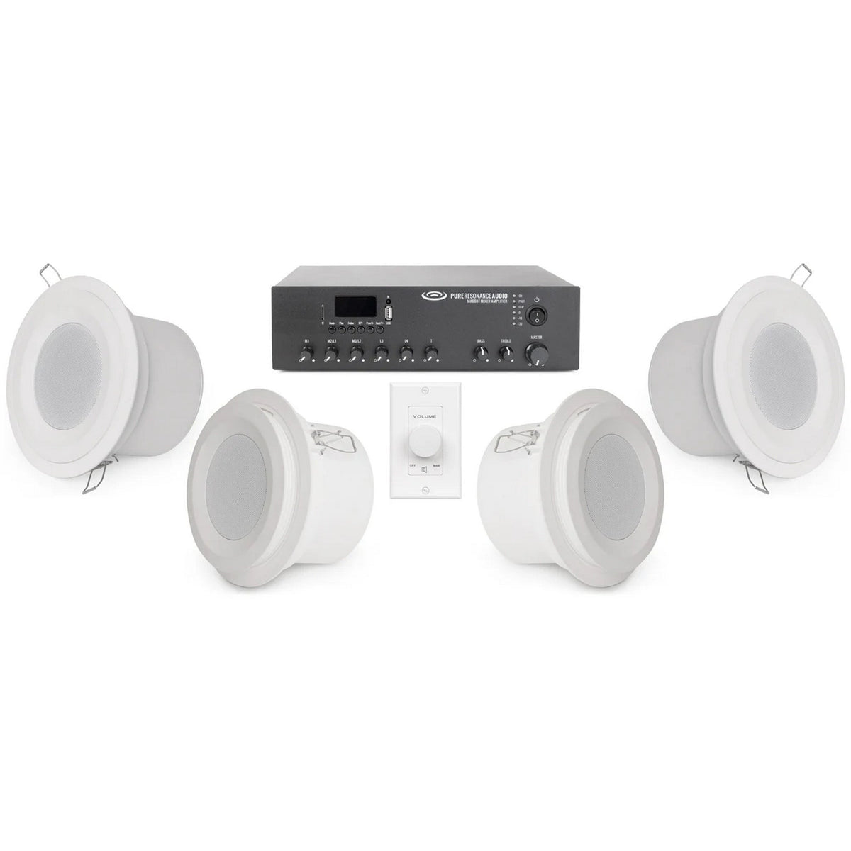 Pure Resonance Audio Business Background Music System with (4)C5 Ceiling Speakers, MA60BT Bluetooth Mixer Amplifier and VC50W Volume Control