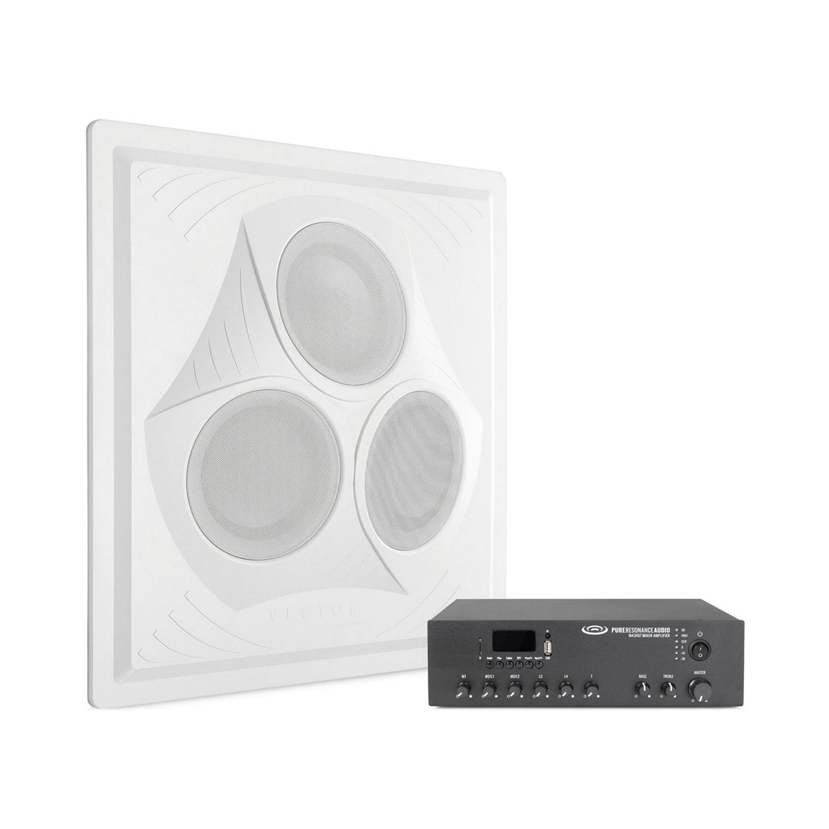 Pure Resonance Audio Classroom Sound System with VCA8 Ceiling Tile Speaker, and MA30BT Bluetooth Mixer Amplifier