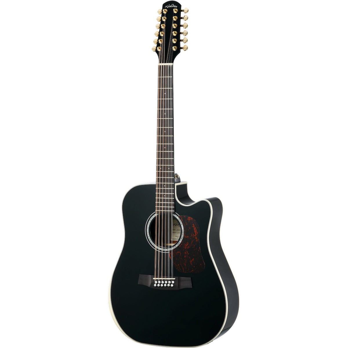 Walden D642RCEB-G/W Natura 600 Dreadnought 12-String Cutaway Acoustic-Electric Guitar, Gloss Black Finish