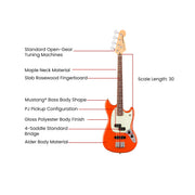Fender Player II Mustang Bass PJ - Rallye Orange w/ Cleaning Kit