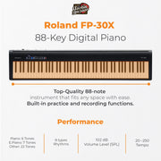 Roland FP-30X 88-Key Digital Piano - Black w/ Adjustable Stand