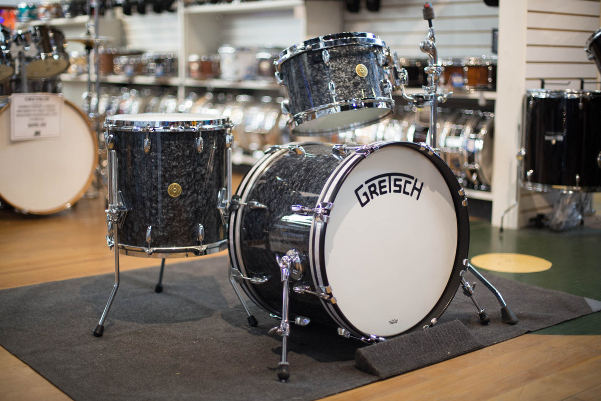 Gretsch Broadkaster Drum Kit in Deep Black Marine Pearl w/ White Marine Hoops GKNT203094